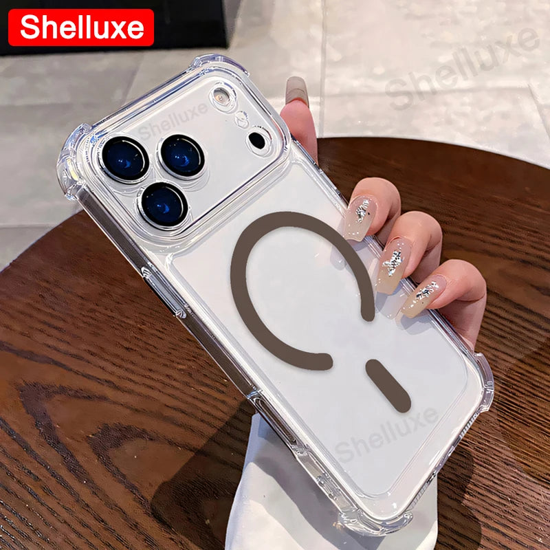 For iPhone17 ProMax Transparent Armour Magnetic Case Shelluxe For iPhone 17 Pro Max 17Air Cases Luxury Corners Protector Cover