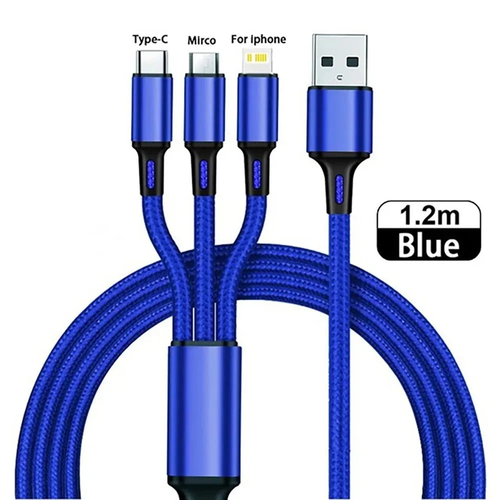 3 in 1 USB Fast Charging Cable Type C Micro IOS Multi Charger Cable for IPhone Xiaomi Redmi Oppo Samsung Braided Cord Usb 3 En 1