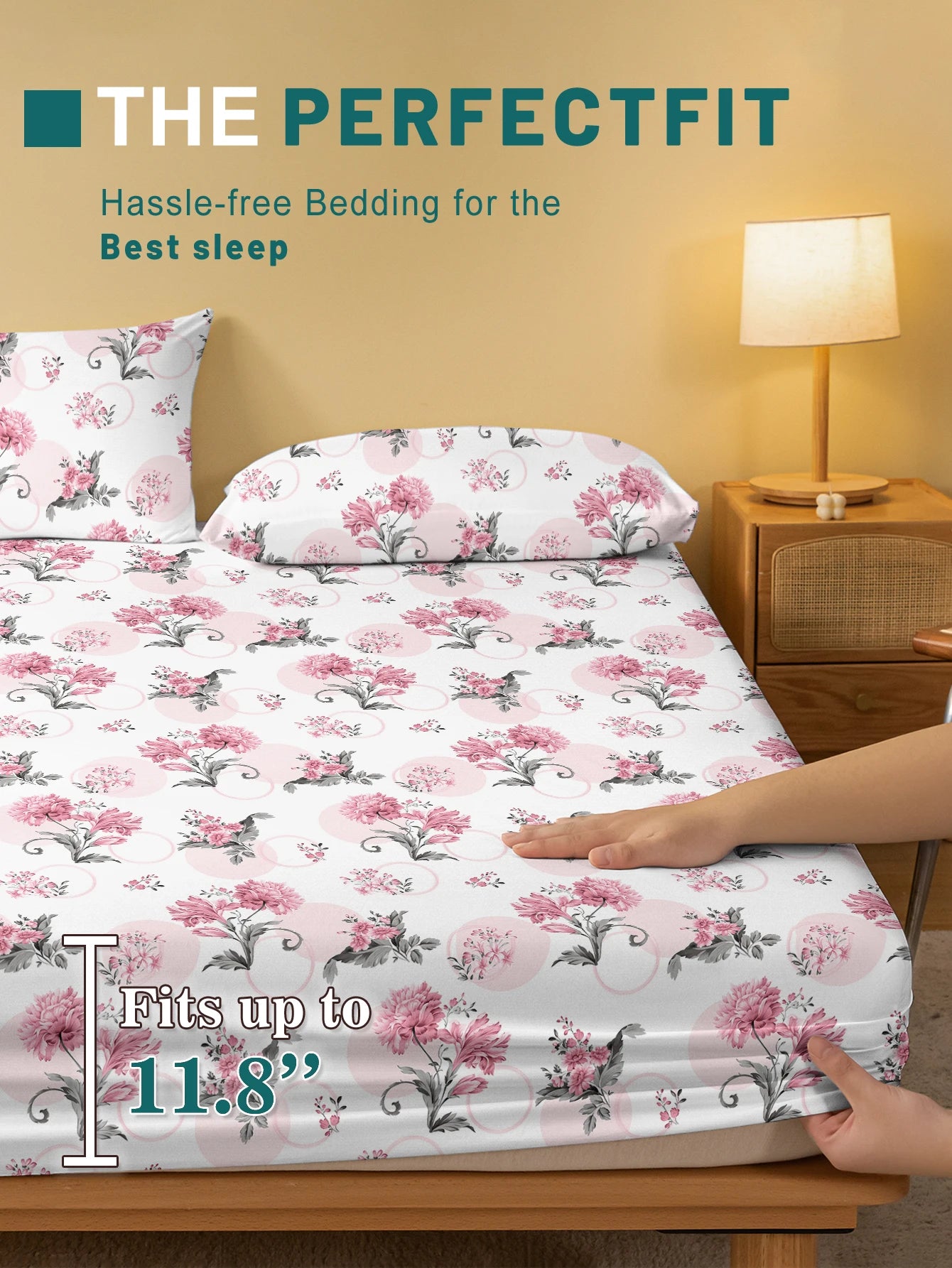 1 Simple modern Plant Flower printed matte Fitted Sheet, bedroom printed bed cover, bedding (excluding pillowcases)