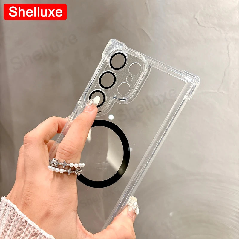 For iPhone17 ProMax Transparent Armour Magnetic Case Shelluxe For iPhone 17 Pro Max 17Air Cases Luxury Corners Protector Cover