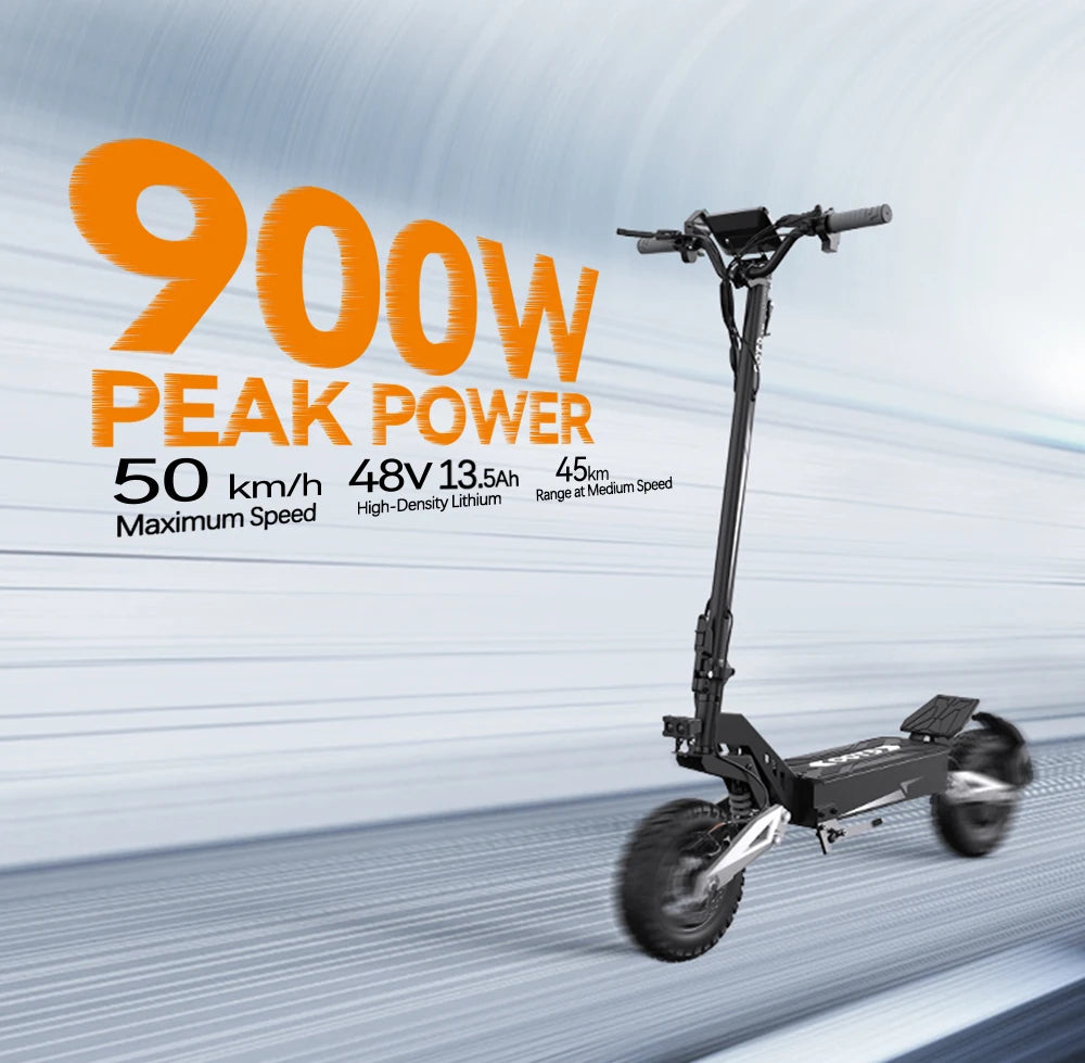 OOTD T10 E-Scooter 900W Peak power 48V13.5Ah LED Display Electric Scooter Adult 11-inch Off-Road Tire Convenient Fold EScooters
