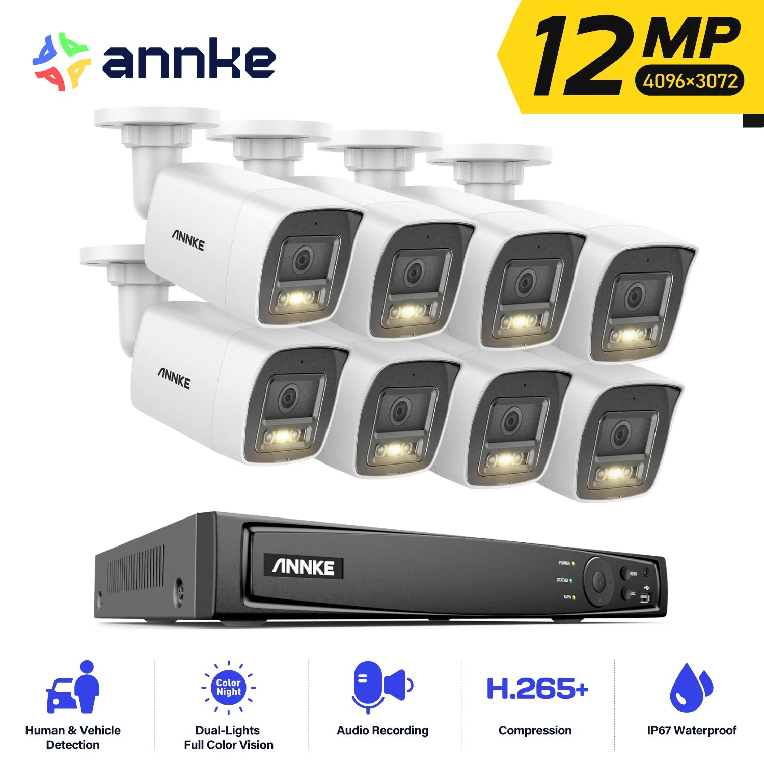ANNKE 12MP POE Video Surveillance System 8CH NVR With 4/8 PCS 12MP security camera kit IP67 Weatherproof ip camera outdoor