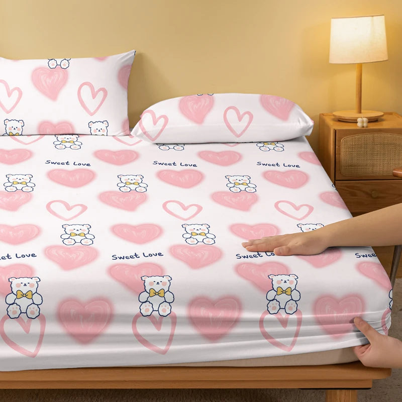 1 Cartoon Cute Animals Bear printed matte Fitted Sheet, bedroom printed bed cover, bedding (excluding pillowcases)