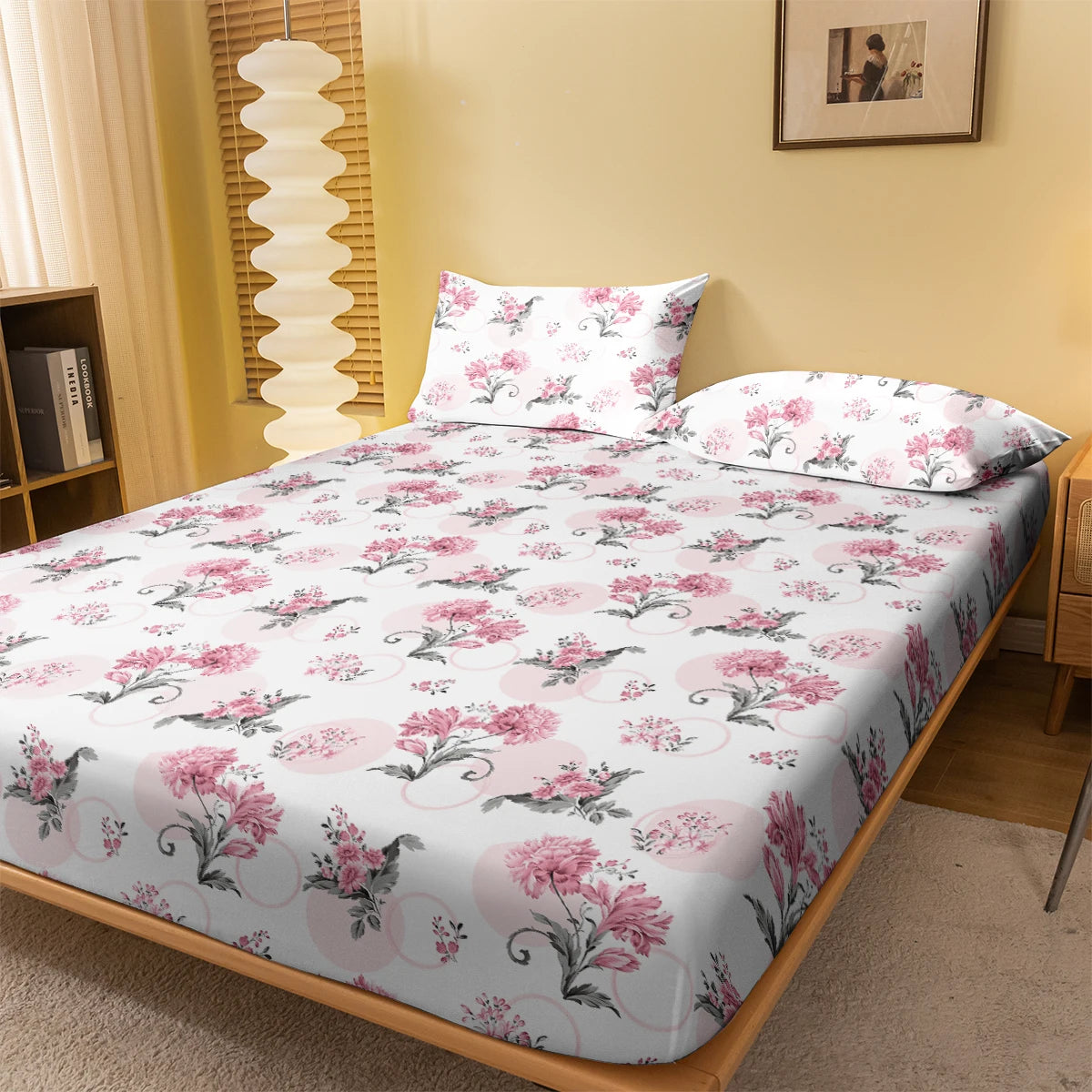 1 Simple modern Plant Flower printed matte Fitted Sheet, bedroom printed bed cover, bedding (excluding pillowcases)