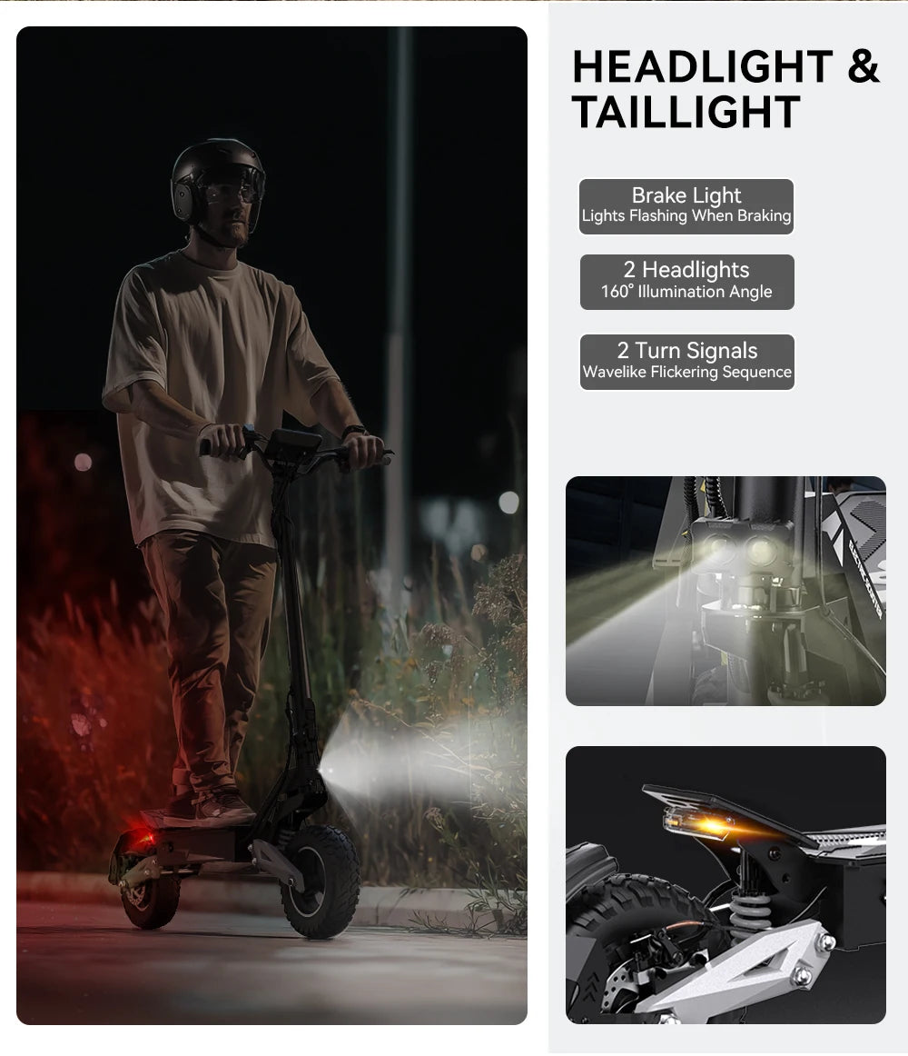 OOTD T10 E-Scooter 900W Peak power 48V13.5Ah LED Display Electric Scooter Adult 11-inch Off-Road Tire Convenient Fold EScooters