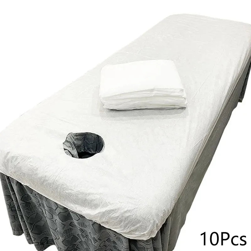 10pcs Disposable Bed Cover For Beauty Salon Open Hole Spa Massage Soft Bed Sheets Non-woven Fabric Breathable Elastic Bedspread