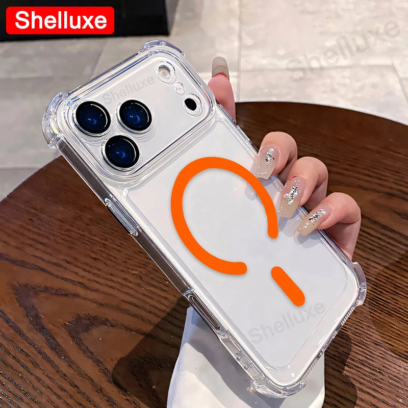 For iPhone17 ProMax Transparent Armour Magnetic Case Shelluxe For iPhone 17 Pro Max 17Air Cases Luxury Corners Protector Cover