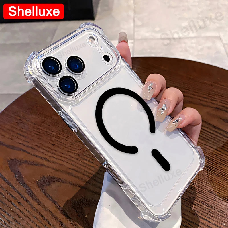 For iPhone17 ProMax Transparent Armour Magnetic Case Shelluxe For iPhone 17 Pro Max 17Air Cases Luxury Corners Protector Cover