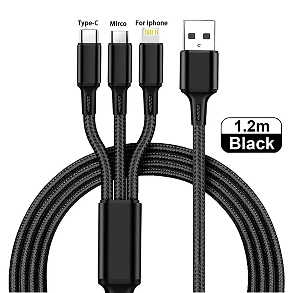 3 in 1 USB Fast Charging Cable Type C Micro IOS Multi Charger Cable for IPhone Xiaomi Redmi Oppo Samsung Braided Cord Usb 3 En 1