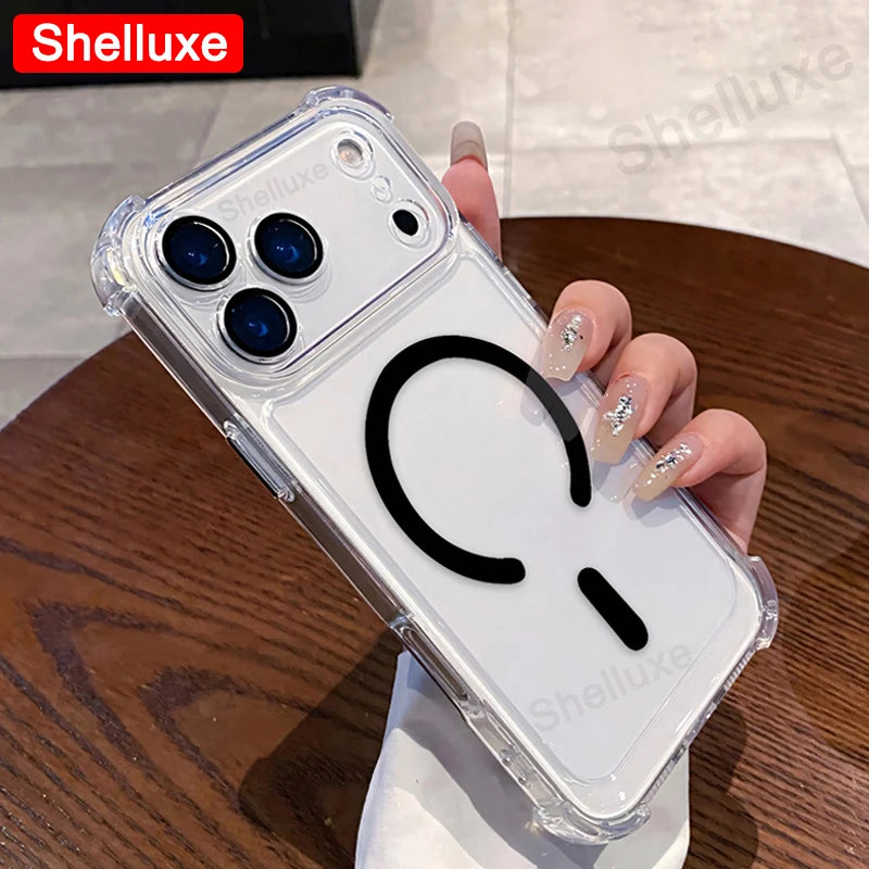 For iPhone17 ProMax Transparent Armour Magnetic Case Shelluxe For iPhone 17 Pro Max 17Air Cases Luxury Corners Protector Cover