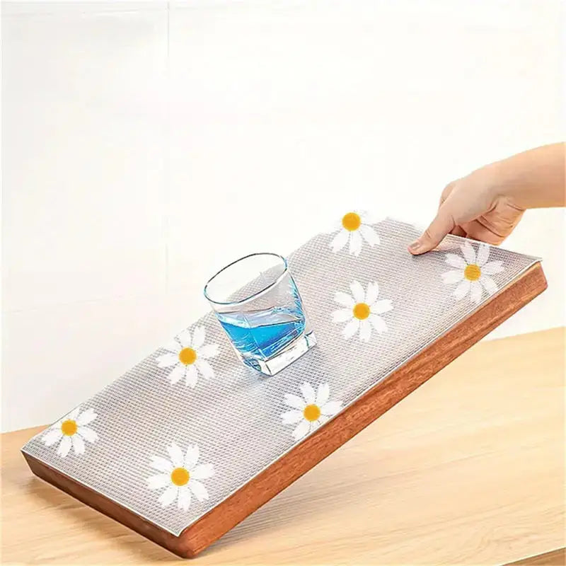 1 Roll Daisy Shelf Liner For Kitchen Cabinets EVA Waterproof Fridge Pad Cupboard Mat Easy Placemats Non-Adhesive Drawer Liner