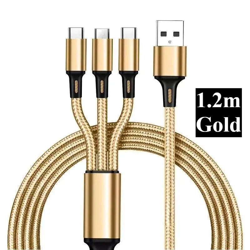 3 in 1 USB Fast Charging Cable Type C Micro IOS Multi Charger Cable for IPhone Xiaomi Redmi Oppo Samsung Braided Cord Usb 3 En 1