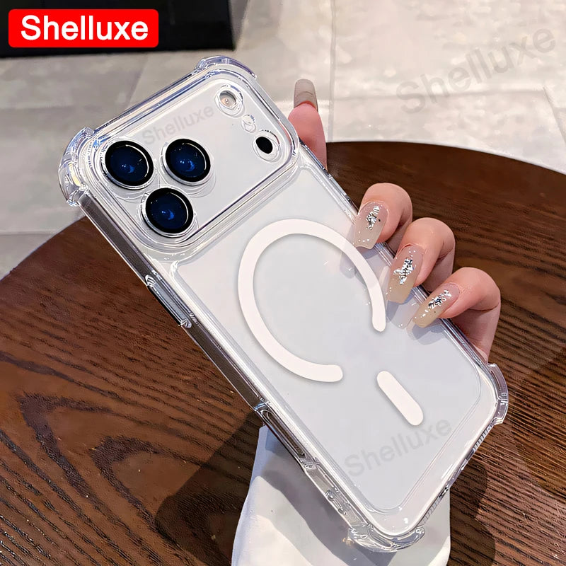 For iPhone17 ProMax Transparent Armour Magnetic Case Shelluxe For iPhone 17 Pro Max 17Air Cases Luxury Corners Protector Cover