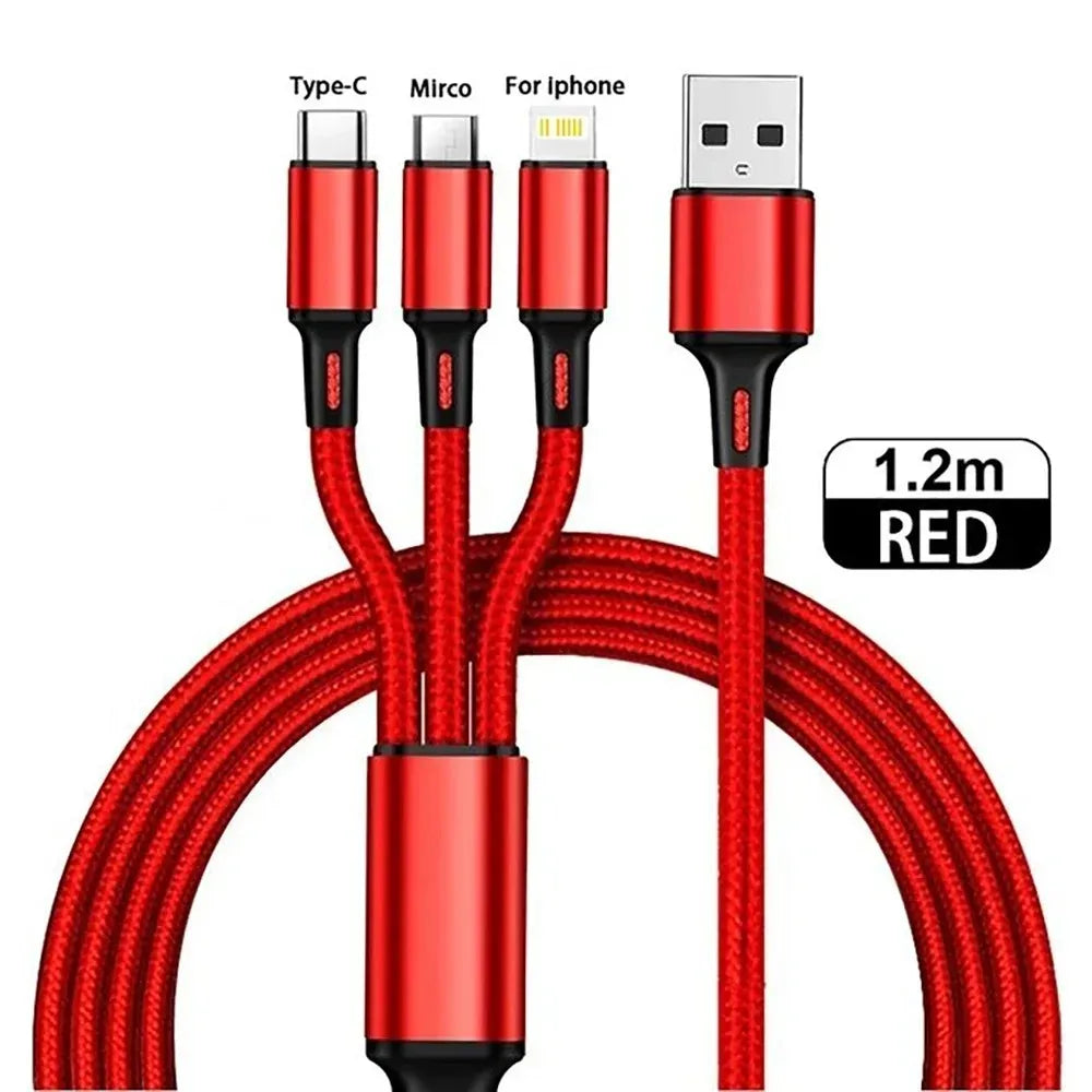 3 in 1 USB Fast Charging Cable Type C Micro IOS Multi Charger Cable for IPhone Xiaomi Redmi Oppo Samsung Braided Cord Usb 3 En 1