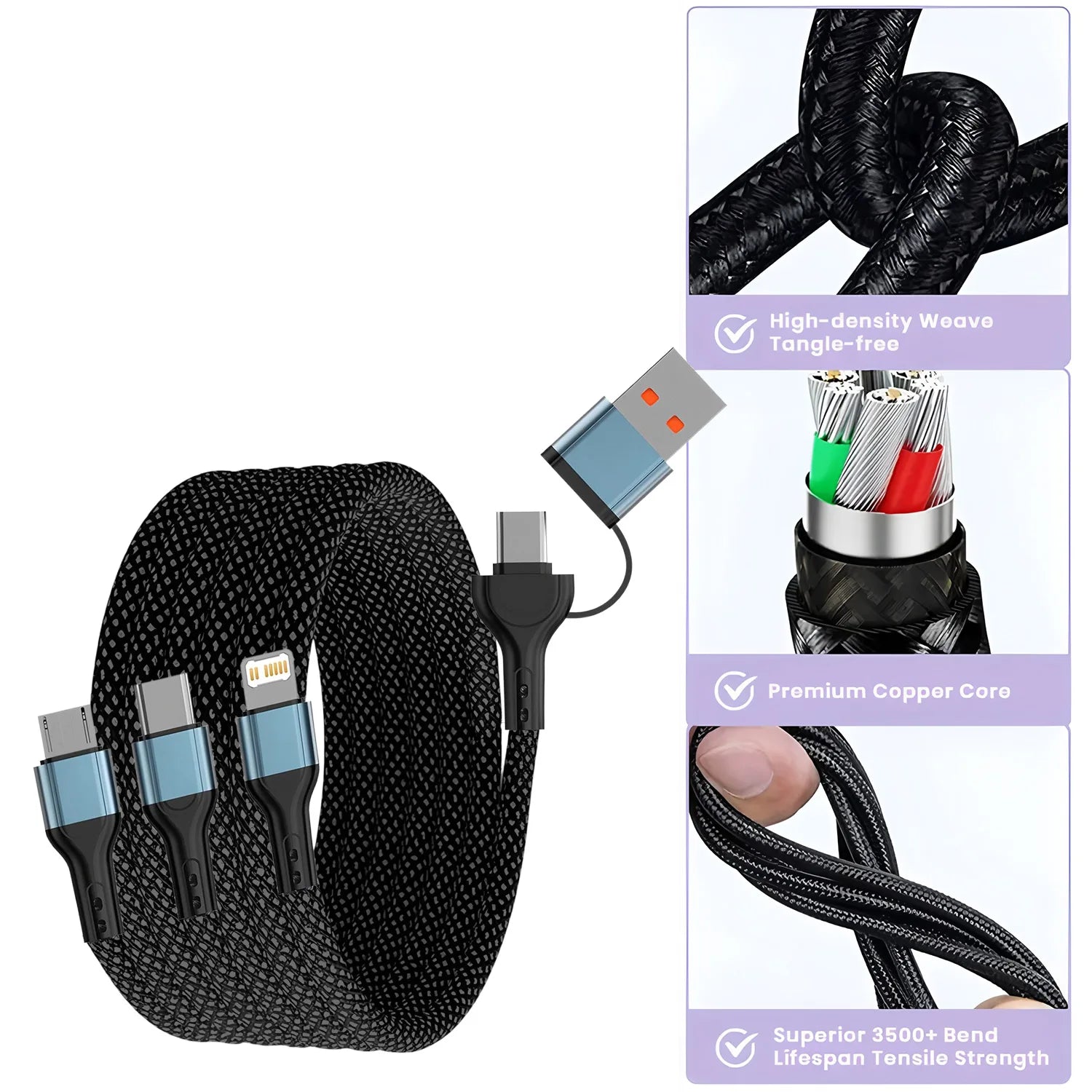 3 in 1 USB Cable Type C Cable Cord For Samsung Xiaomi Huawei USB C Cable For iPhone 16 15 14 13 Pro Phone Charger USB Data Cable