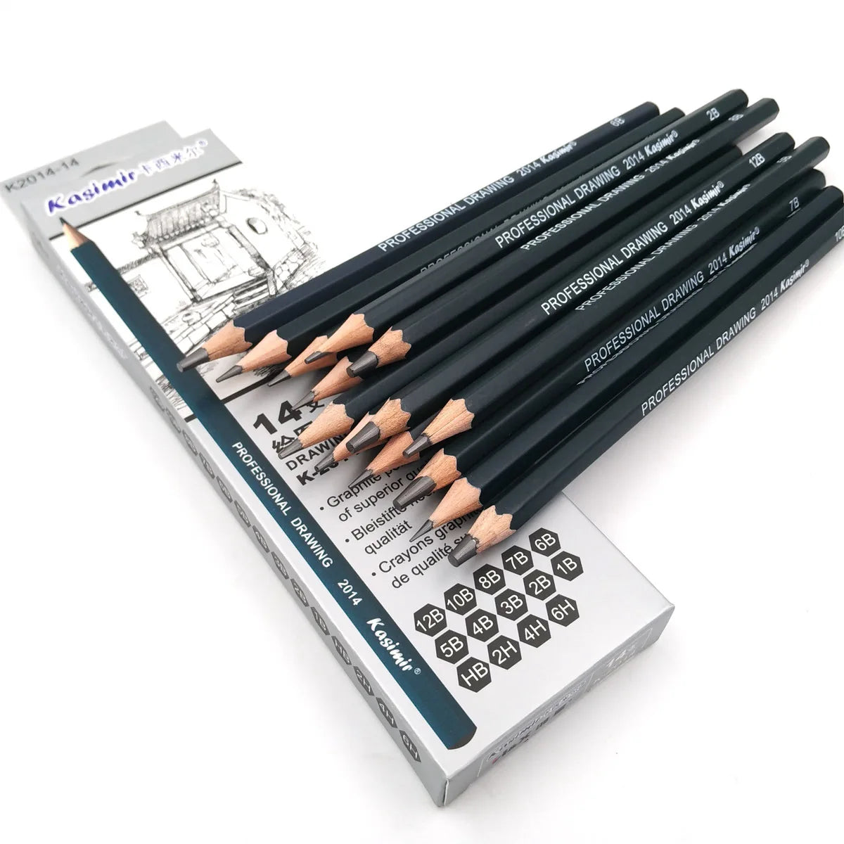14Pcs/Set Drawing Sketch Pencils Set Wooden Professional Art Supplies HB 2B 6H 4H 2H 3B 4B 5B 6B 10B 12B 1B Painting Stationery