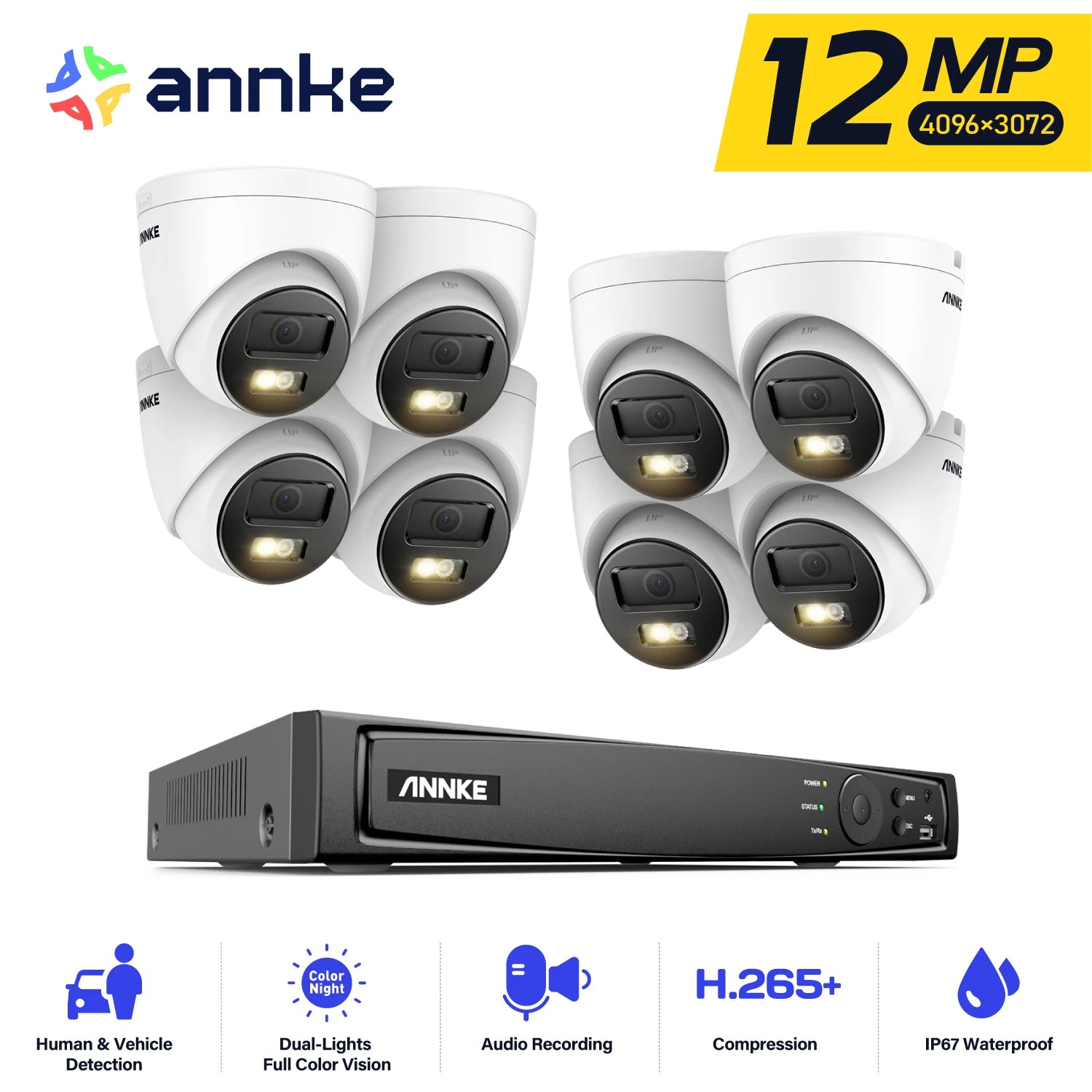 ANNKE 12MP POE Video Surveillance System 8CH NVR With 4/8 PCS 12MP security camera kit IP67 Weatherproof ip camera outdoor