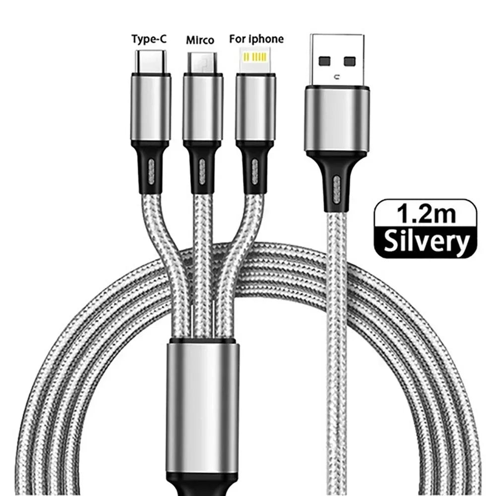 3 in 1 USB Fast Charging Cable Type C Micro IOS Multi Charger Cable for IPhone Xiaomi Redmi Oppo Samsung Braided Cord Usb 3 En 1