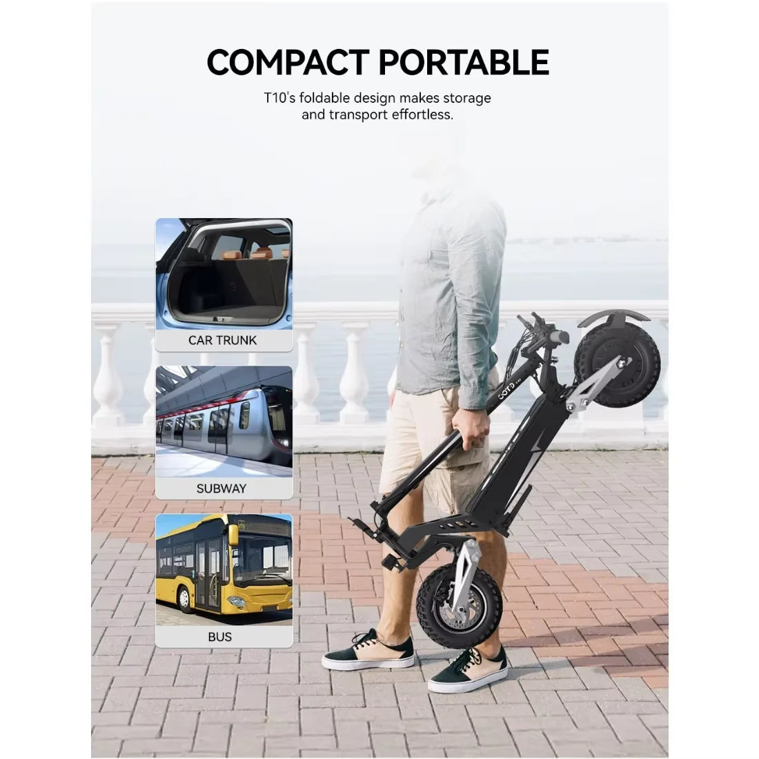 OOTD T10 E-Scooter 900W Peak power 48V13.5Ah LED Display Electric Scooter Adult 11-inch Off-Road Tire Convenient Fold EScooters