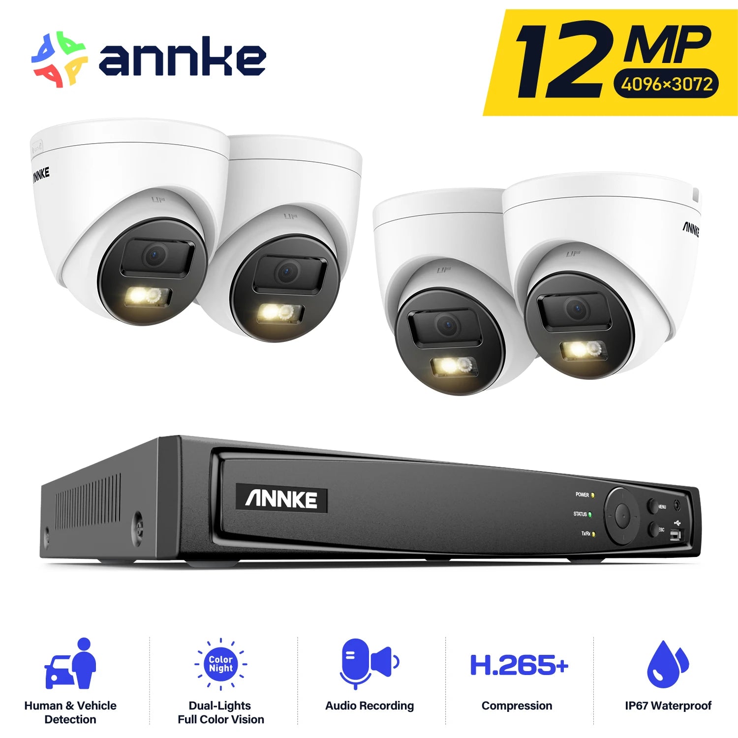 ANNKE 12MP POE Video Surveillance System 8CH NVR With 4/8 PCS 12MP security camera kit IP67 Weatherproof ip camera outdoor