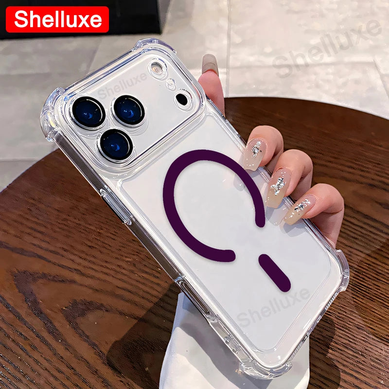 For iPhone17 ProMax Transparent Armour Magnetic Case Shelluxe For iPhone 17 Pro Max 17Air Cases Luxury Corners Protector Cover