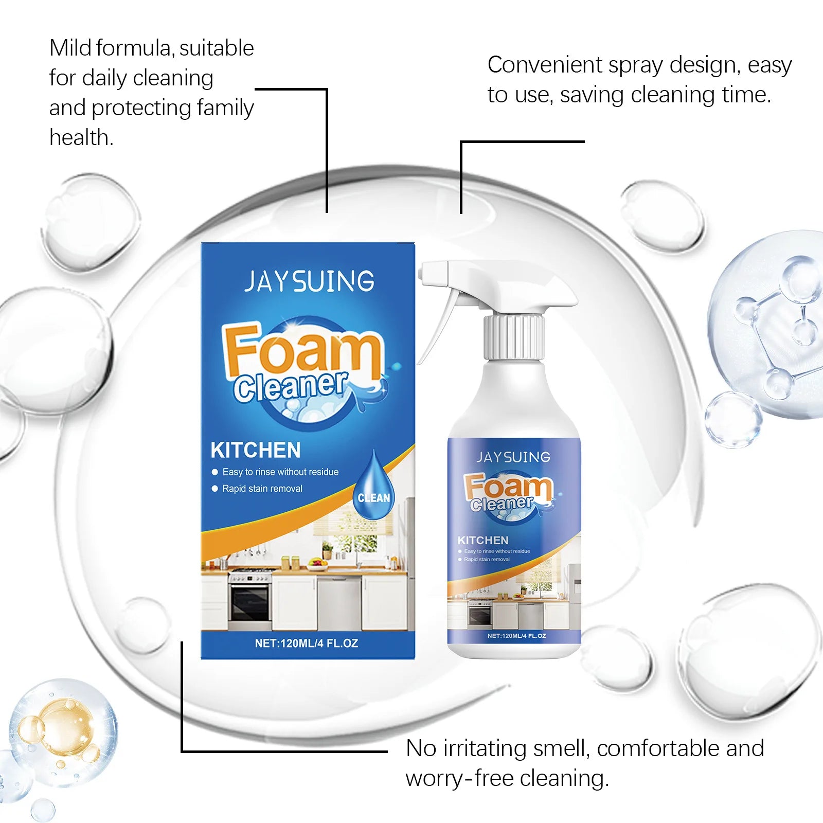 120MLKitchen Cleaner Spray Quickly Dissolves Grease Stains Cleans Dirt Polishes And Restores Cookware Luster Kitchen Foam Cleane