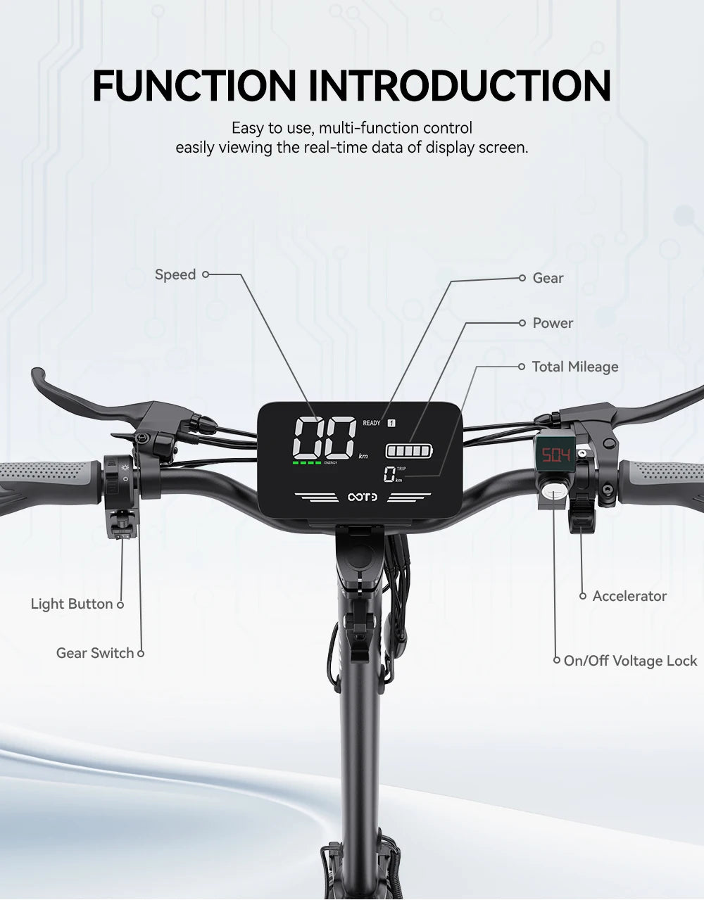 OOTD T10 E-Scooter 900W Peak power 48V13.5Ah LED Display Electric Scooter Adult 11-inch Off-Road Tire Convenient Fold EScooters