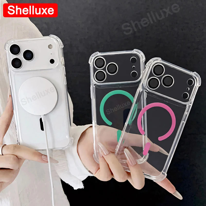 For iPhone17 ProMax Transparent Armour Magnetic Case Shelluxe For iPhone 17 Pro Max 17Air Cases Luxury Corners Protector Cover