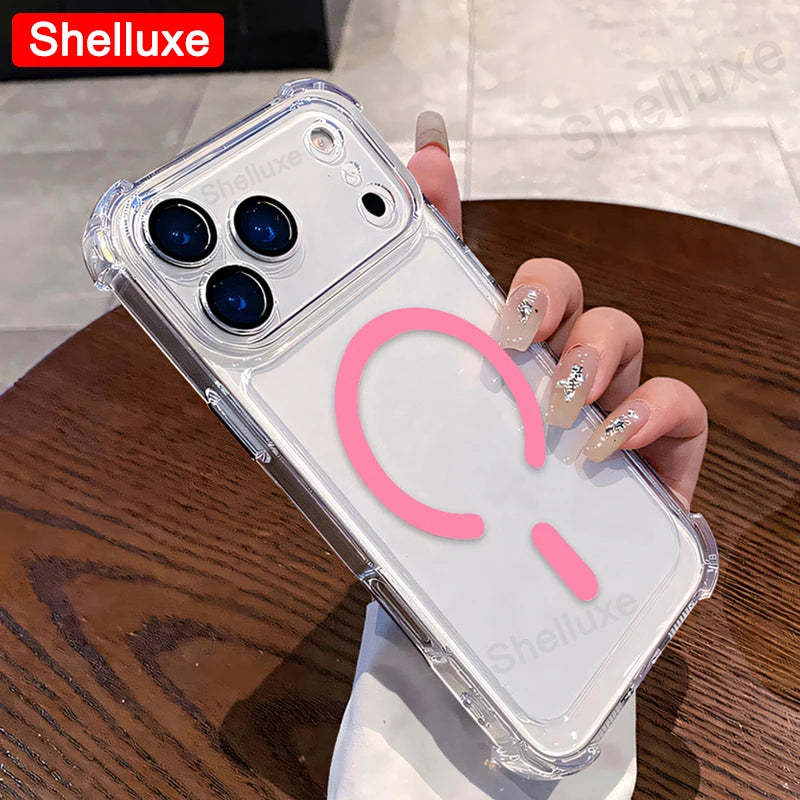 For iPhone17 ProMax Transparent Armour Magnetic Case Shelluxe For iPhone 17 Pro Max 17Air Cases Luxury Corners Protector Cover