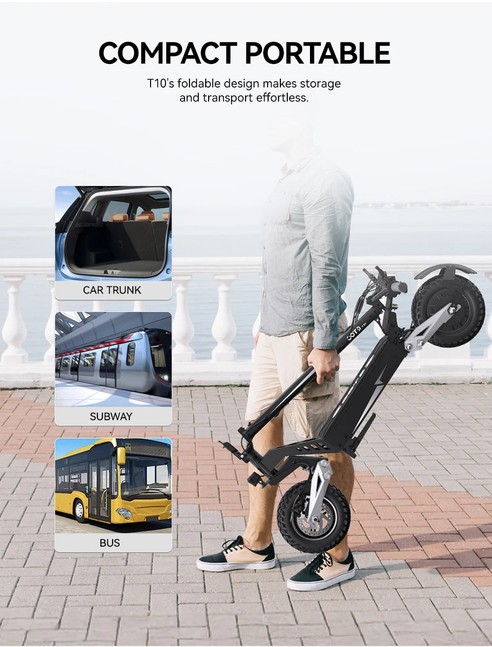 OOTD T10 E-Scooter 900W Peak power 48V13.5Ah LED Display Electric Scooter Adult 11-inch Off-Road Tire Convenient Fold EScooters