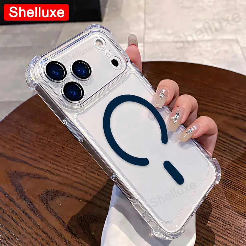 For iPhone17 ProMax Transparent Armour Magnetic Case Shelluxe For iPhone 17 Pro Max 17Air Cases Luxury Corners Protector Cover