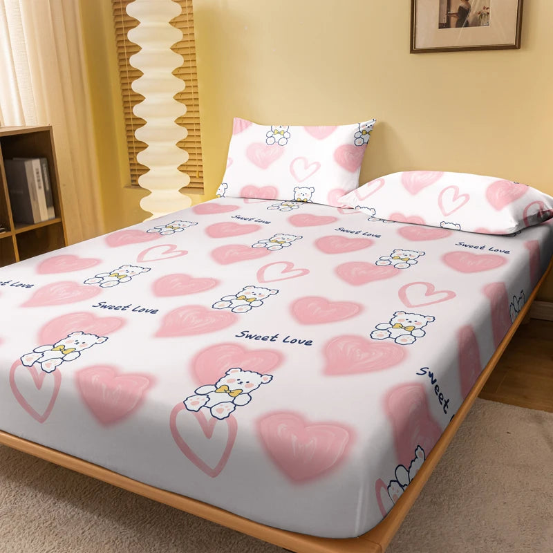 1 Cartoon Cute Animals Bear printed matte Fitted Sheet, bedroom printed bed cover, bedding (excluding pillowcases)