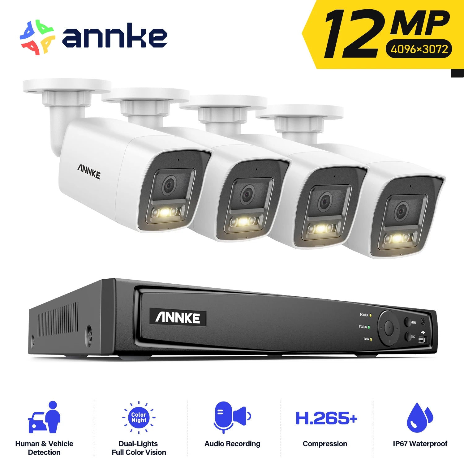 ANNKE 12MP POE Video Surveillance System 8CH NVR With 4/8 PCS 12MP security camera kit IP67 Weatherproof ip camera outdoor