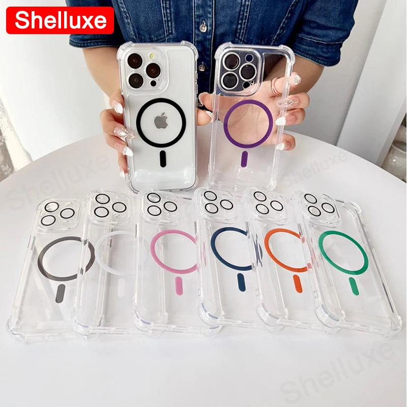 For iPhone17 ProMax Transparent Armour Magnetic Case Shelluxe For iPhone 17 Pro Max 17Air Cases Luxury Corners Protector Cover